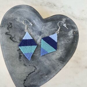 Blue Colored Seed Bead Earrings Handwoven Beaded Earrings Gift for Her